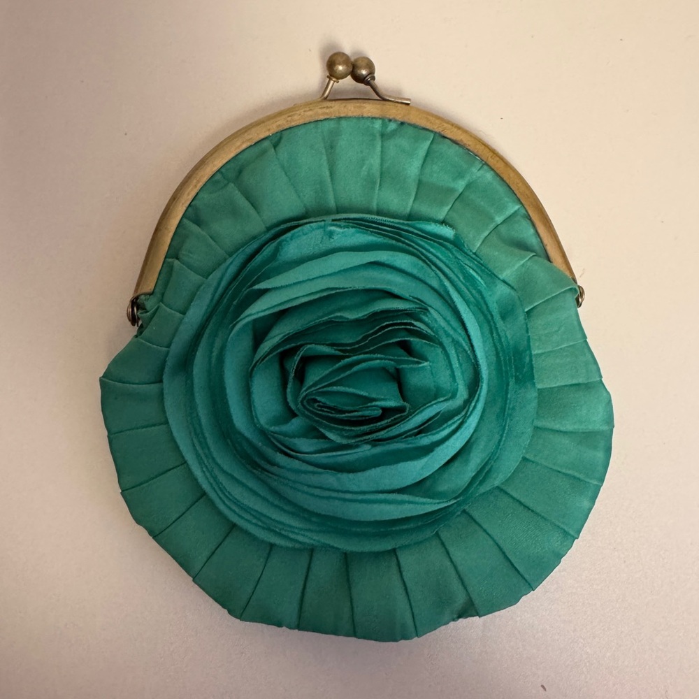 Anthropologie Green Floral Clutch